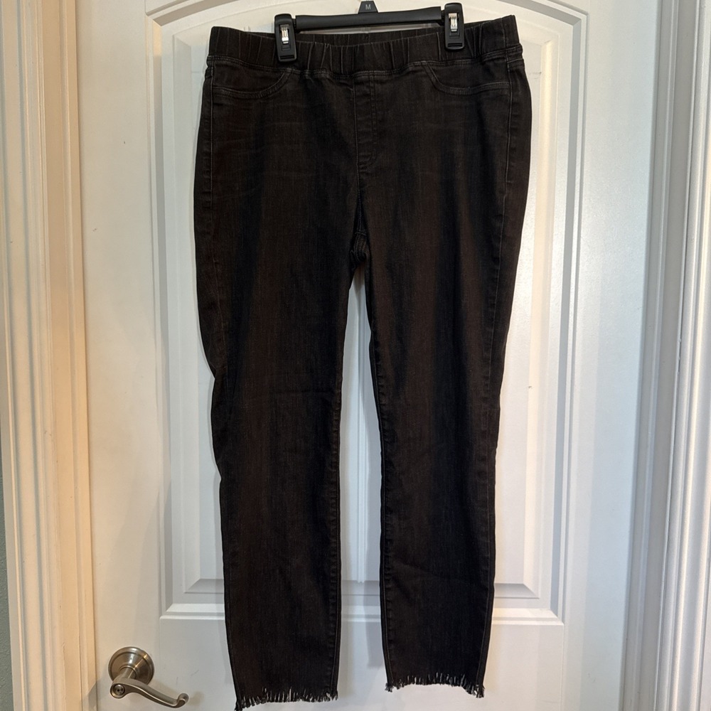 Eileen Fisher Womens Denim Jeans Medium MidRise Skinny Fit Frayed Ankle stretch